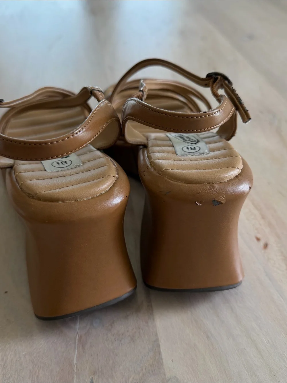 Vintage 90s Y2K Lower East Side Wedge Sandals Chunky Tan Women’s Size 8.5